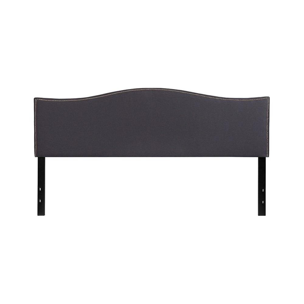 Lexington Upholstered King Size Headboard with Accent Nail Trim in Dark Gray Fabric