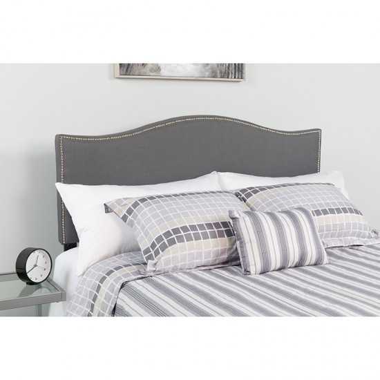 Lexington Upholstered King Size Headboard with Accent Nail Trim in Dark Gray Fabric