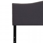 Lexington Upholstered King Size Headboard with Accent Nail Trim in Dark Gray Fabric