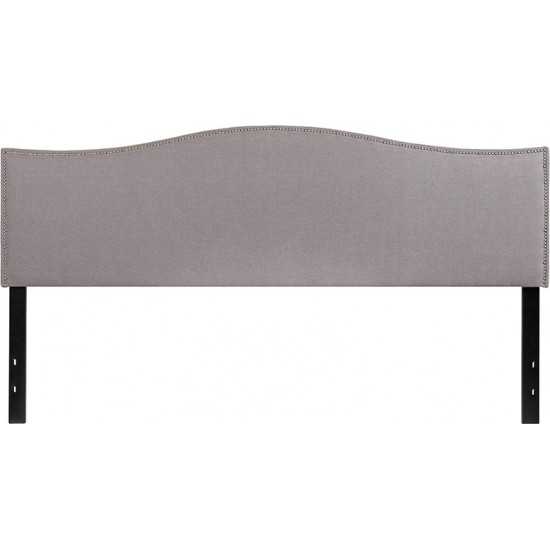 Lexington Upholstered King Size Headboard with Accent Nail Trim in Light Gray Fabric