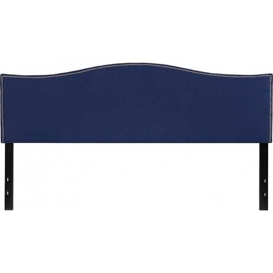 Lexington Upholstered King Size Headboard with Accent Nail Trim in Navy Fabric