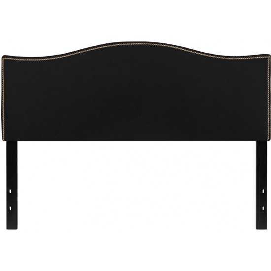 Lexington Upholstered Queen Size Headboard with Accent Nail Trim in Black Fabric