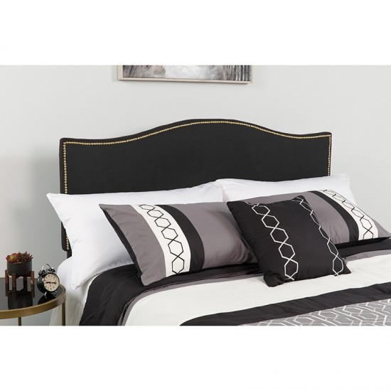 Lexington Upholstered Queen Size Headboard with Accent Nail Trim in Black Fabric