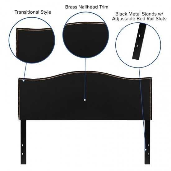 Lexington Upholstered Queen Size Headboard with Accent Nail Trim in Black Fabric