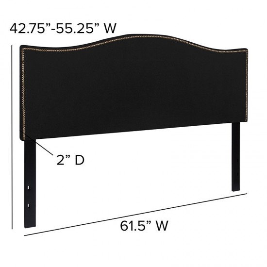 Lexington Upholstered Queen Size Headboard with Accent Nail Trim in Black Fabric