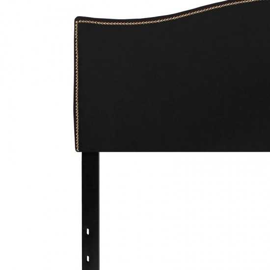 Lexington Upholstered Queen Size Headboard with Accent Nail Trim in Black Fabric
