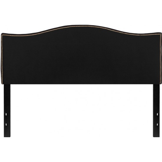 Lexington Upholstered Queen Size Headboard with Accent Nail Trim in Black Fabric