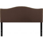 Lexington Upholstered Queen Size Headboard with Accent Nail Trim in Dark Brown Fabric