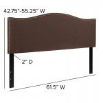 Lexington Upholstered Queen Size Headboard with Accent Nail Trim in Dark Brown Fabric