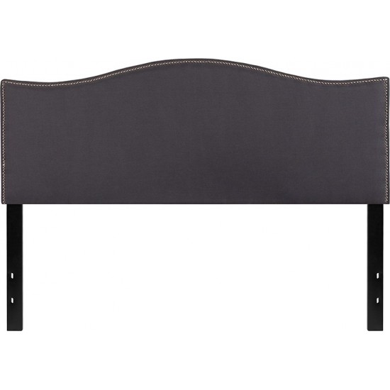 Lexington Upholstered Queen Size Headboard with Accent Nail Trim in Dark Gray Fabric