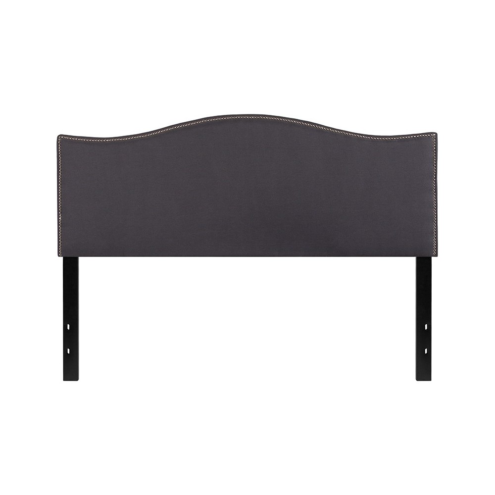 Lexington Upholstered Queen Size Headboard with Accent Nail Trim in Dark Gray Fabric