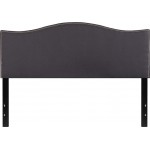 Lexington Upholstered Queen Size Headboard with Accent Nail Trim in Dark Gray Fabric