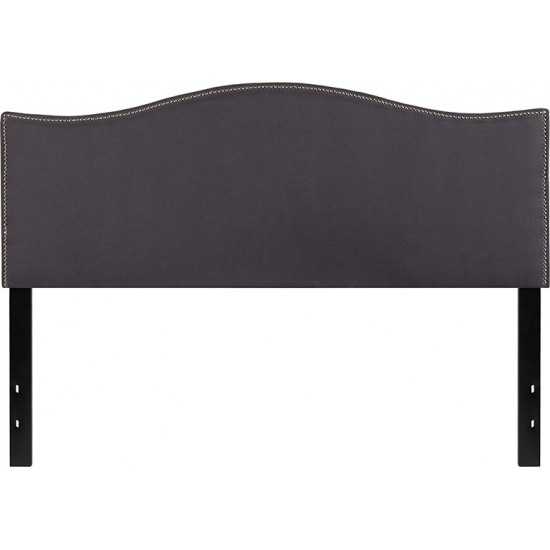 Lexington Upholstered Queen Size Headboard with Accent Nail Trim in Dark Gray Fabric