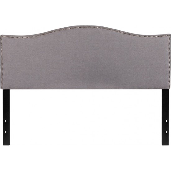 Lexington Upholstered Queen Size Headboard with Accent Nail Trim in Light Gray Fabric