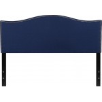 Lexington Upholstered Queen Size Headboard with Accent Nail Trim in Navy Fabric