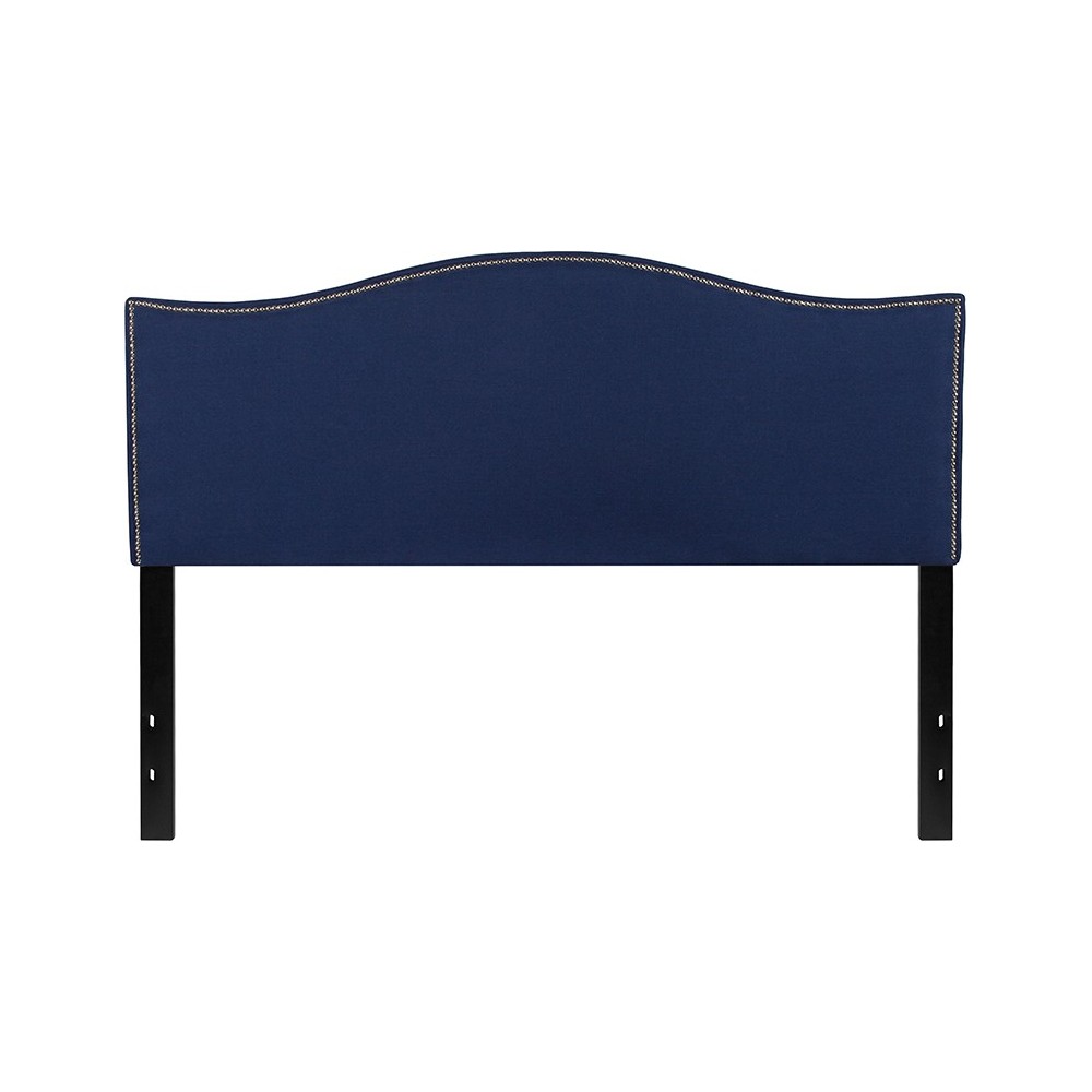 Lexington Upholstered Queen Size Headboard with Accent Nail Trim in Navy Fabric