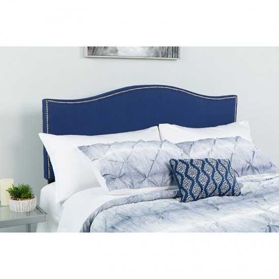 Lexington Upholstered Queen Size Headboard with Accent Nail Trim in Navy Fabric