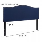 Lexington Upholstered Queen Size Headboard with Accent Nail Trim in Navy Fabric