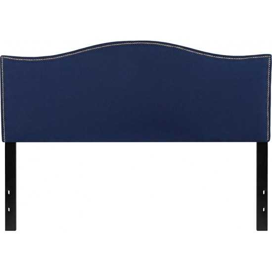 Lexington Upholstered Queen Size Headboard with Accent Nail Trim in Navy Fabric