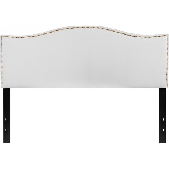 Lexington Upholstered Queen Size Headboard with Accent Nail Trim in White Fabric