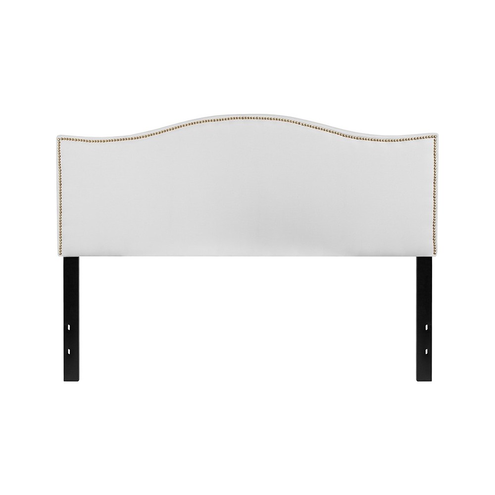 Lexington Upholstered Queen Size Headboard with Accent Nail Trim in White Fabric