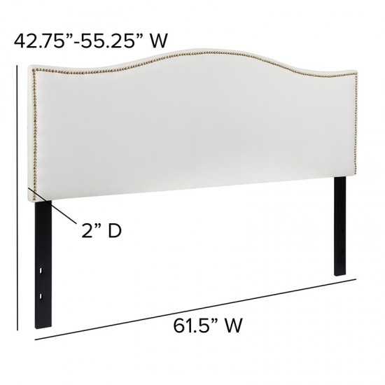 Lexington Upholstered Queen Size Headboard with Accent Nail Trim in White Fabric