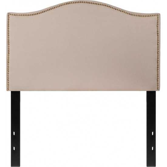 Lexington Upholstered Twin Size Headboard with Accent Nail Trim in Beige Fabric