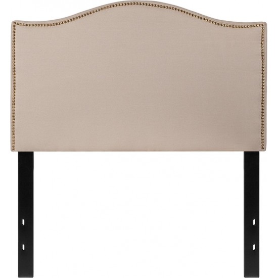 Lexington Upholstered Twin Size Headboard with Accent Nail Trim in Beige Fabric