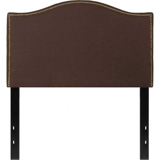 Lexington Upholstered Twin Size Headboard with Accent Nail Trim in Dark Brown Fabric