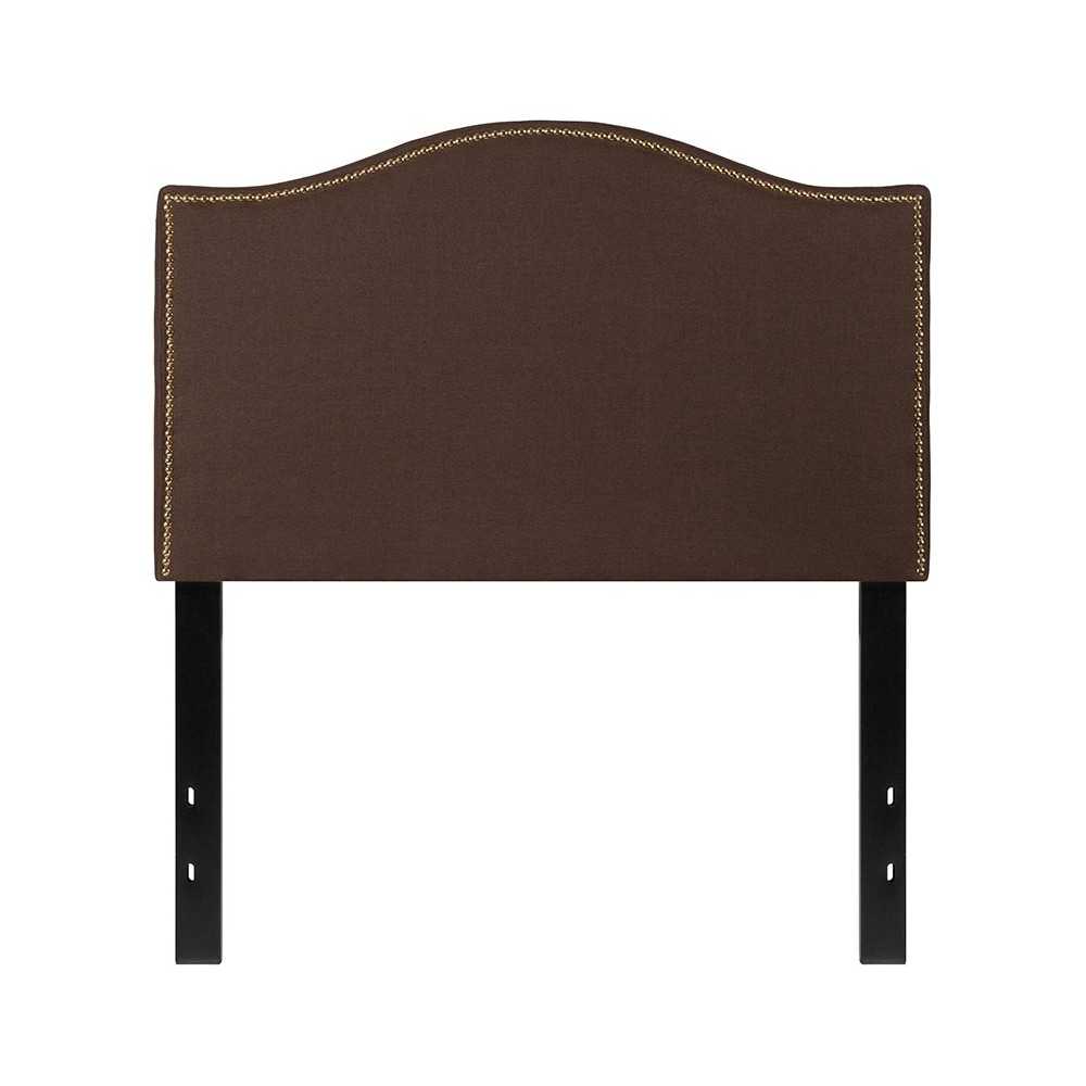 Lexington Upholstered Twin Size Headboard with Accent Nail Trim in Dark Brown Fabric