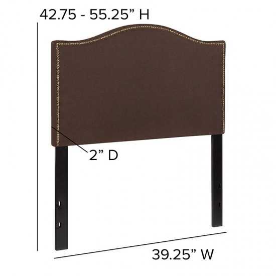 Lexington Upholstered Twin Size Headboard with Accent Nail Trim in Dark Brown Fabric