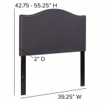 Lexington Upholstered Twin Size Headboard with Accent Nail Trim in Dark Gray Fabric