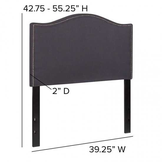 Lexington Upholstered Twin Size Headboard with Accent Nail Trim in Dark Gray Fabric