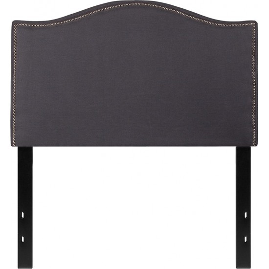 Lexington Upholstered Twin Size Headboard with Accent Nail Trim in Dark Gray Fabric
