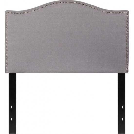 Lexington Upholstered Twin Size Headboard with Accent Nail Trim in Light Gray Fabric