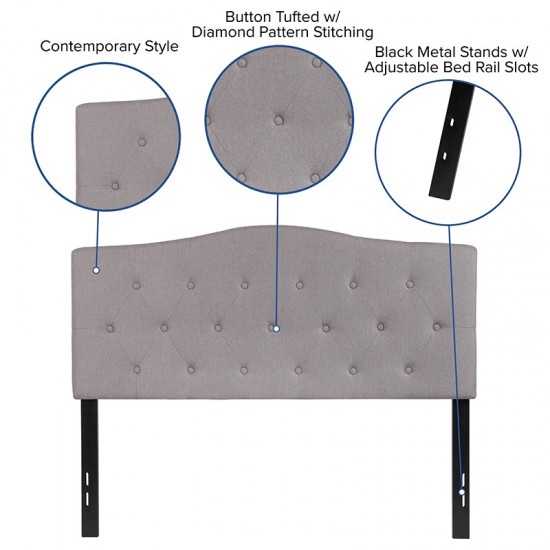 Cambridge Tufted Upholstered Full Size Headboard in Light Gray Fabric