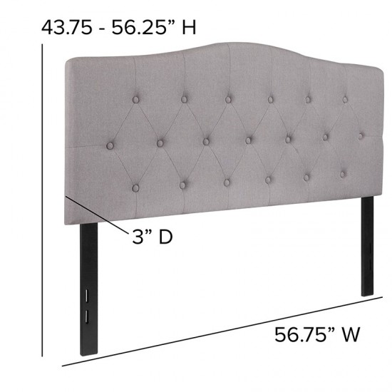 Cambridge Tufted Upholstered Full Size Headboard in Light Gray Fabric
