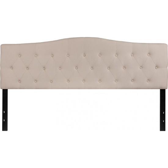Cambridge Tufted Upholstered King Size Headboard in Beige Fabric