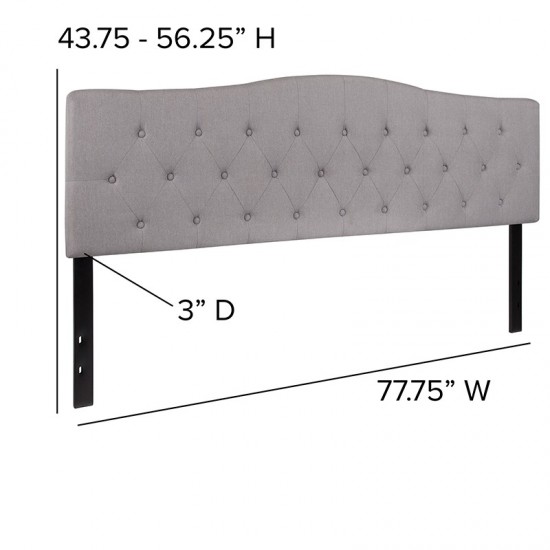 Cambridge Tufted Upholstered King Size Headboard in Light Gray Fabric