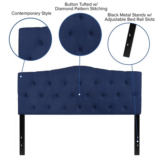 Cambridge Tufted Upholstered Queen Size Headboard in Navy Fabric