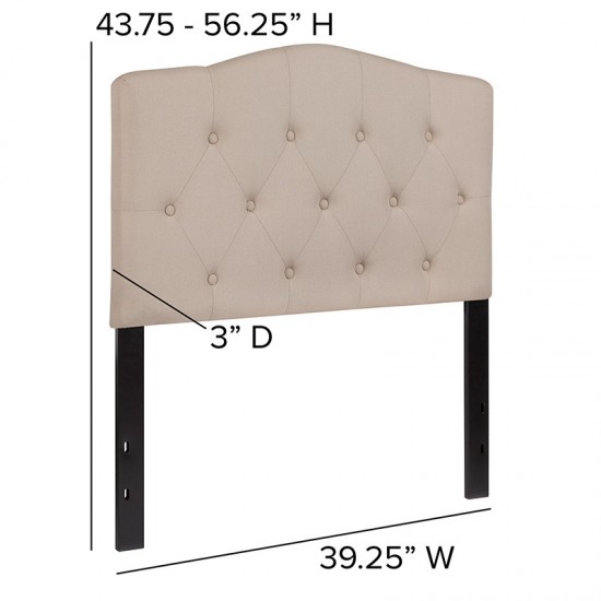 Cambridge Tufted Upholstered Twin Size Headboard in Beige Fabric