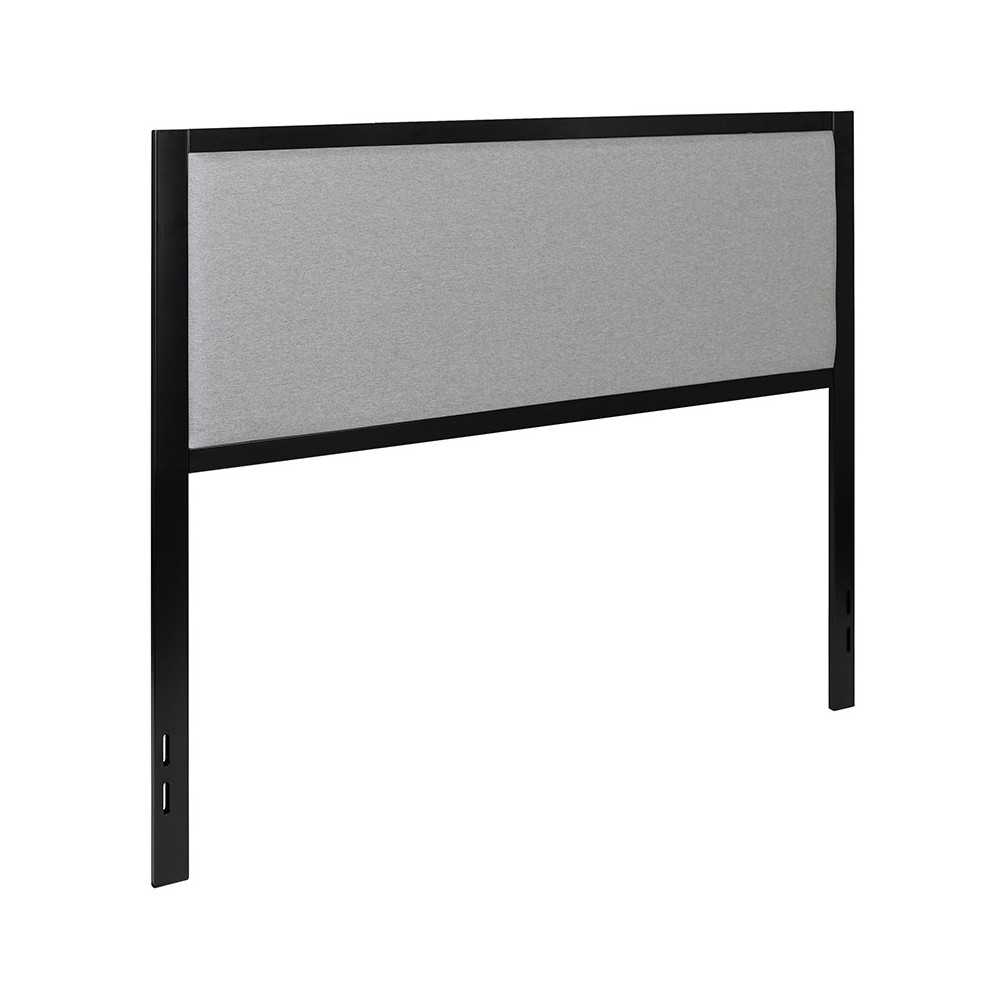 Melbourne Metal Upholstered Queen Size Headboard in Light Gray Fabric