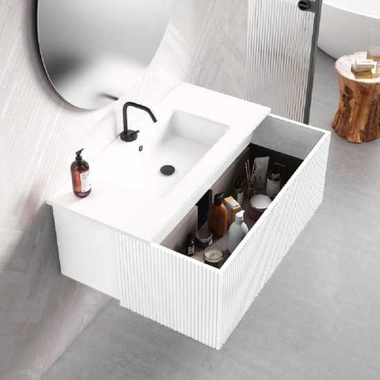 Lucena Bath 24" White Bari Vanity with Matching top and Vessel SinkCeramic Sink