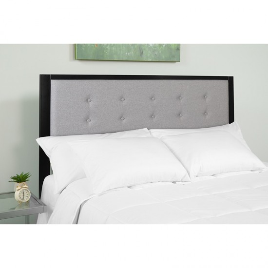 Bristol Metal Tufted Upholstered Full Size Headboard in Light Gray Fabric