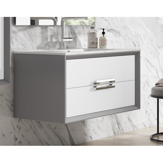 Lucena Bath 24" White and Silver Decor Tirador Vanity