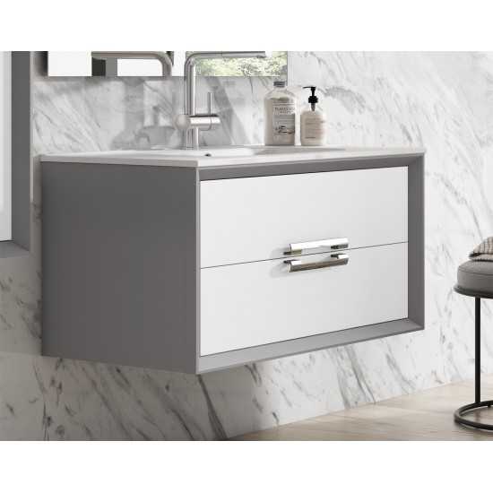 Lucena Bath 40" White and Silver Decor Tirador Vanity