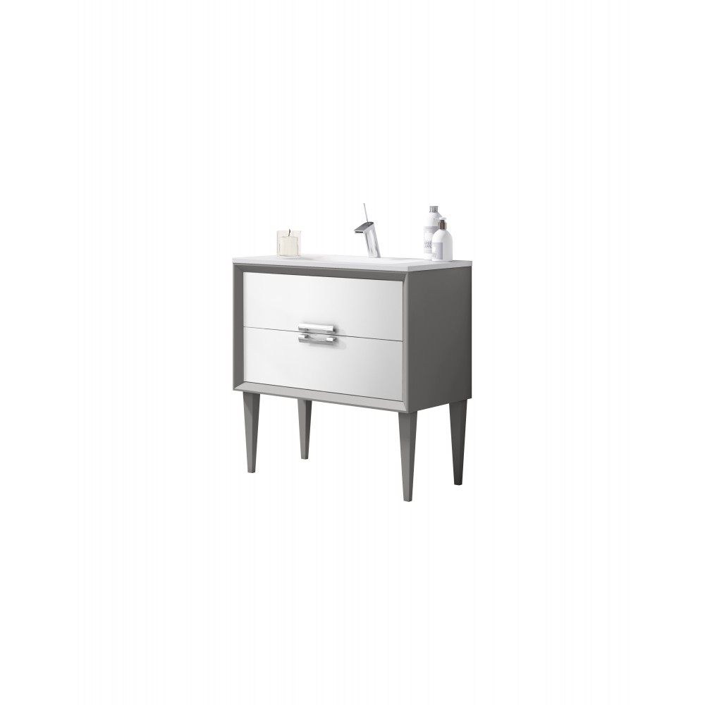 Lucena Bath 24" White and Silver Decor Tirador Freestanding Vanity