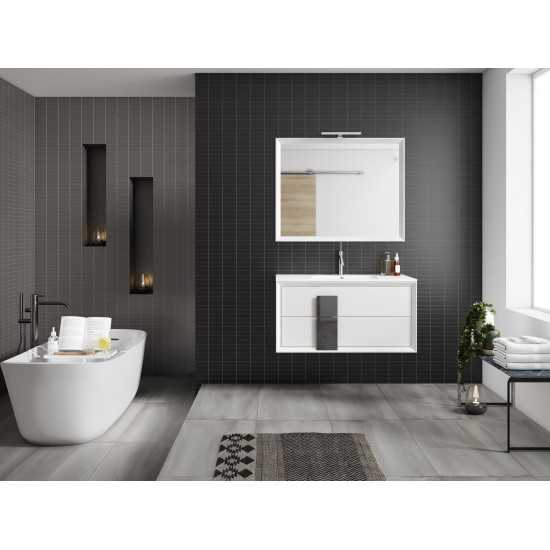 Lucena Bath 80" White and Grey Cristal Vanity