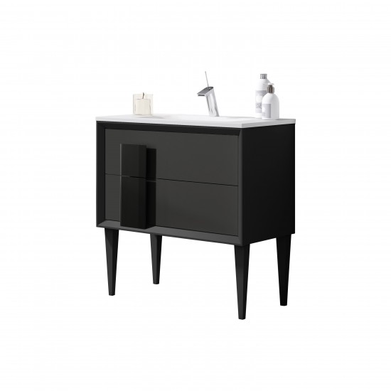 Lucena Bath 32" Black Decor Cristal Freestanding Vanity