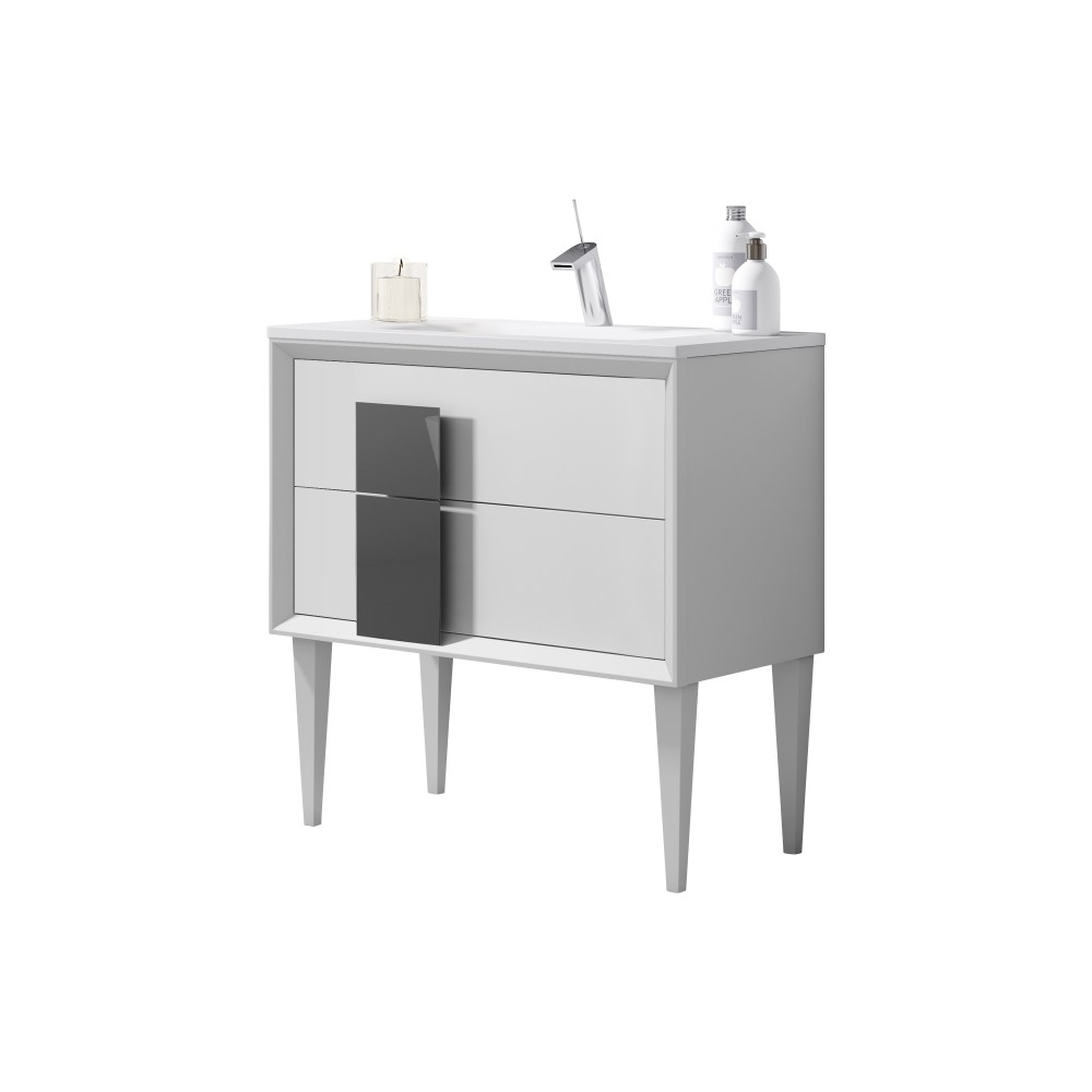 Lucena Bath 32" White and Grey Cristal Freestanding Vanity